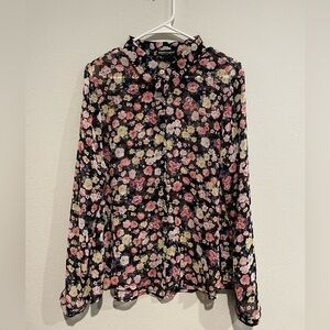 Sheer black About a Girl floral button up blouse Size L